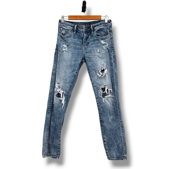 American Eagle Men's Distressed Next Level Airflex Skinny Jeans Size 29x30 - Picture 1 of 14